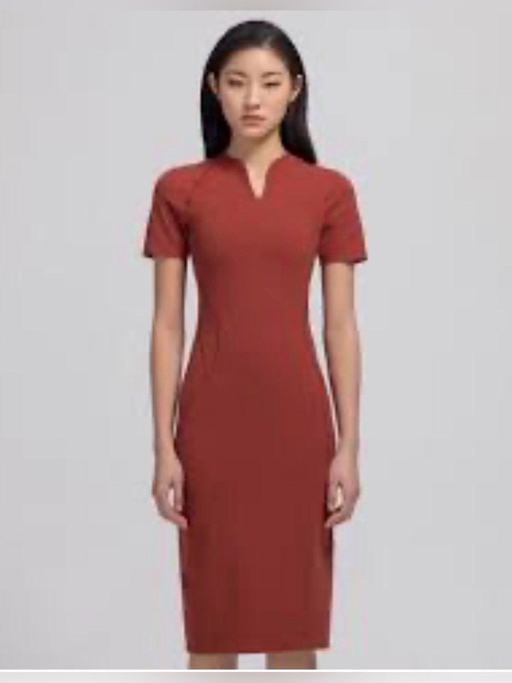 LULULEMON Sz 8 New Year Split-Neck Short Sleeve Midi Dress in Rust Luxetreme NEW